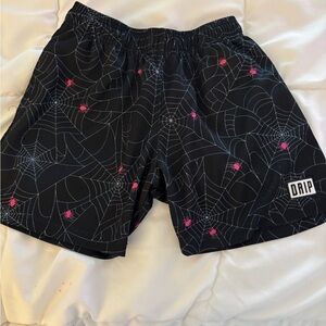Drip Black and Pink Spider Web Design Shorts
